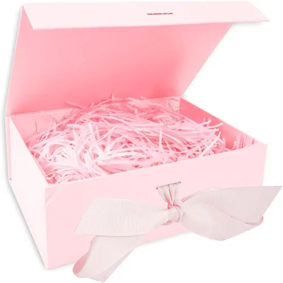Gift Box with Lid for Presents, In with Ribbon and Magnetic Closure, Great for Christmas, New Year, Wedding, Birthdays, Groomsman, Presents Display and Packging, Pink {1}