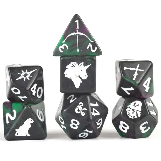 Dungeons & Dragons: D&D Adventure Dice: Legend of Drizzt -Green-Black, 16pc RPG Set, Ranger Symbols, Roleplaying Game Accessory, Sirius Dice, Licensed {5}