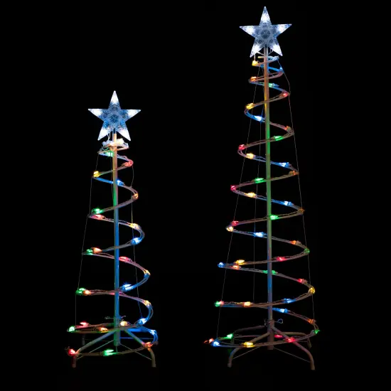 Northlight LED Lighted Spiral Cone Trees Outdoor Christmas Decorations - Multicolor - Set of 2 {1}