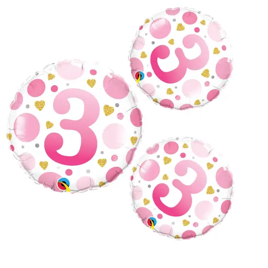 Age 3 Pink Dots 18 Inch Foil Mylar Balloon {3}