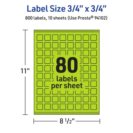 Avery Bright Green Paper Labels, 0.75" x 0.75" Square {5}