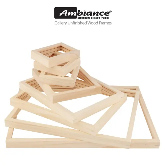 Creative Mark Ambiance Unfinished Deep Gallery Frame, Pack of 5, 4x6" Open Back Natural Wood Frames for Canvas and Mounted Artwork, 3/4" Face, 1-1/4" Deep, No Glass or Backing {7}