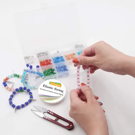 EuTengHao 488Pcs Cat Eye Glass Beads Set Natural Gemstone Round Loose Stone Beads with Pendant Accessories Open Jump Ring Spacer Beads Bracelet String for Bracelet Necklaces Crafting Earrings Jewelry {2}