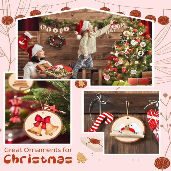 Unfinished Wood Slices with Hole, Natural Wood Circles Blank with Bark for DIY Crafts, Home Decor, Christmas Ornament (30Pcs, 2.4-2.8 Inch) {2}