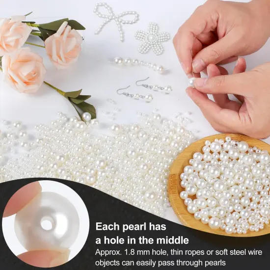Phinus 1950 Pcs Pearl Beads with Hole, 5 Size Pearls for Crafts, Round Loose Pearl Beads for Jewelry Making, Pearls for Jewelry Making, Decoration, DIY Crafts, Stuffing {5}