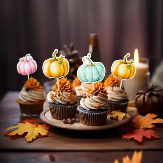 36Pcs Pumpkin Cupcake Toppers {5}