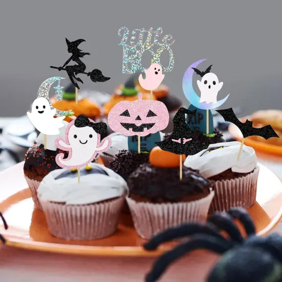 Pink Black Halloween Ghost Cupcake Toppers {2}