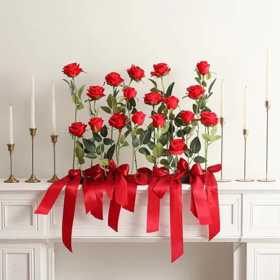 12PCS Artificial Silk Flowers Realistic Roses Bouquet Long Stem {1}