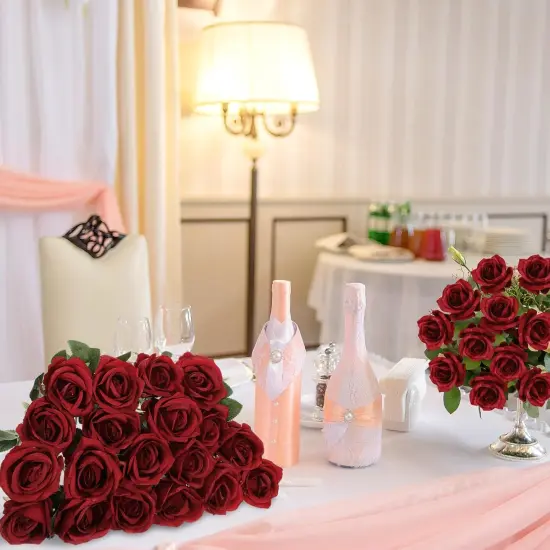 60 PCS Artificial Silk Flowers Realistic Faux Roses Real Touch Plastic Bouquet Long Stem {5}