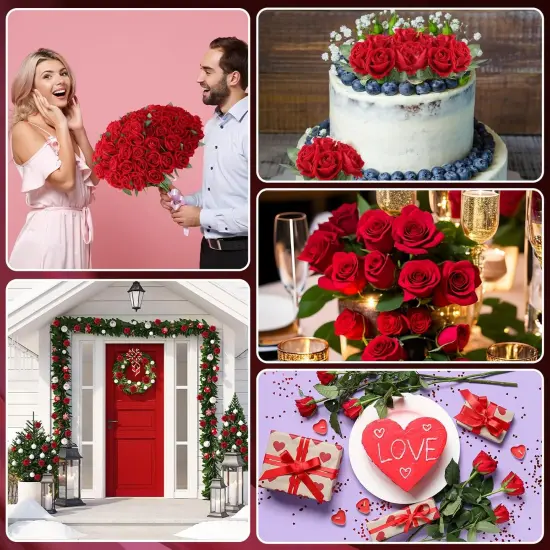 90 Pcs Red Velvet Rose Artificial Flowers Bouquet {3}
