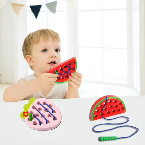 Wooden Lacing Toys for Toddlers, Baby Toys Strawberry Threading Toys Learning Fine Motor Skills,Montessori Sensory Educational Toys Wooden Block Puzzle Travel Toys for 1 2 3 Years Old Baby Boys Girls {4}