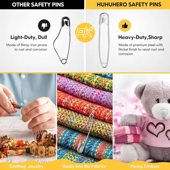 Safety Pins Assorted, 5 Different Sizes Small and Large Pin {5}