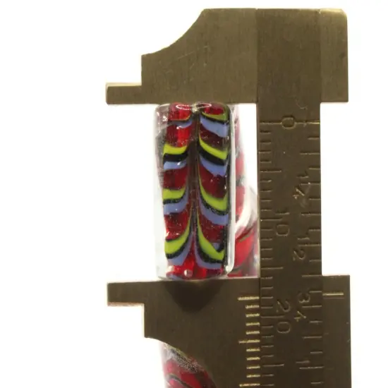 11 18mm Red with Yellow and Blue Striped Lampwork Glass Tube Beads {6}