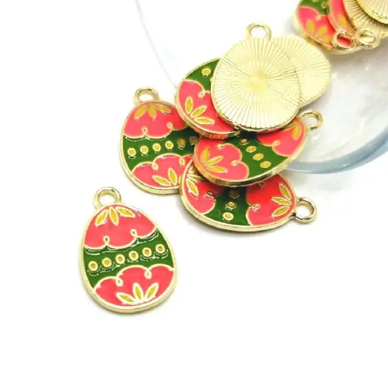 1, 4, 20 or 50 Pieces: Pink and Green Easter Egg Charms {1}