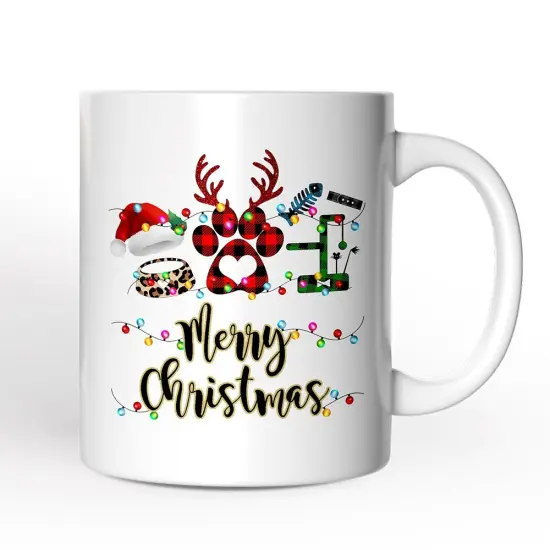 Cat Buffalo Plaid Christmas Mug, Cat Mom Gift {1}