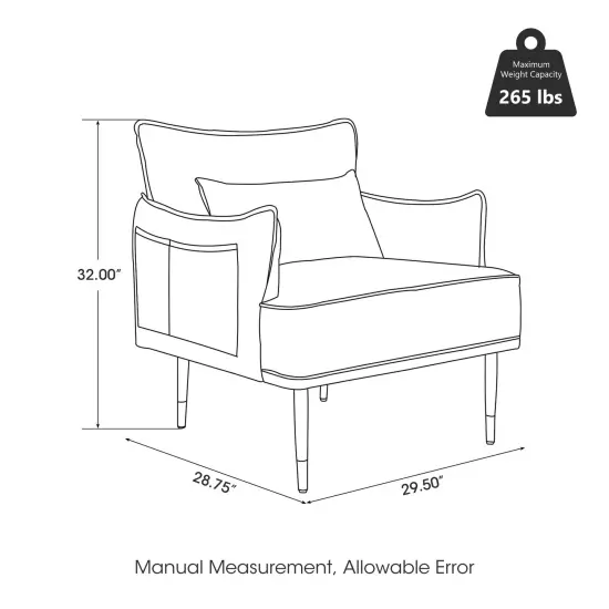 29.5"W Mid-Century Modern Leatherette Armchair With Side Pocket Set of 2-Camel {6}