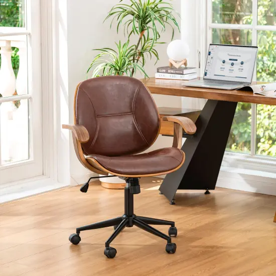 Modern Ergonomic Faux Leather Gaslift Adjustable Swivel Office Task Chair Russet {8}