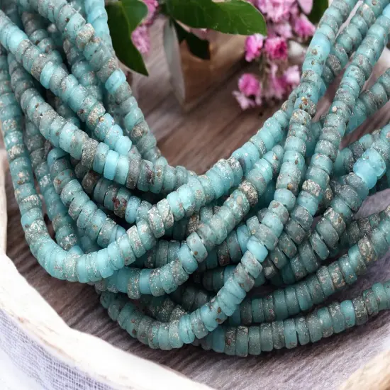 6x3mm Rustic Blue Aqua Indonesian Heishi Beads (20" Strand) {1}
