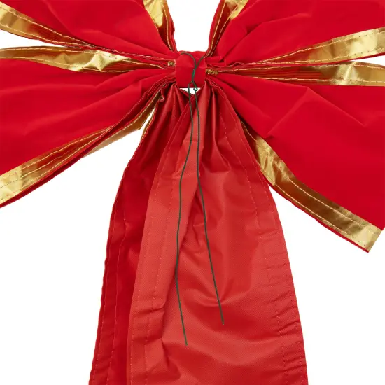 Northlight 18" x 30" Red 4-Loop Velveteen Christmas Bow with Gold Trim {7}