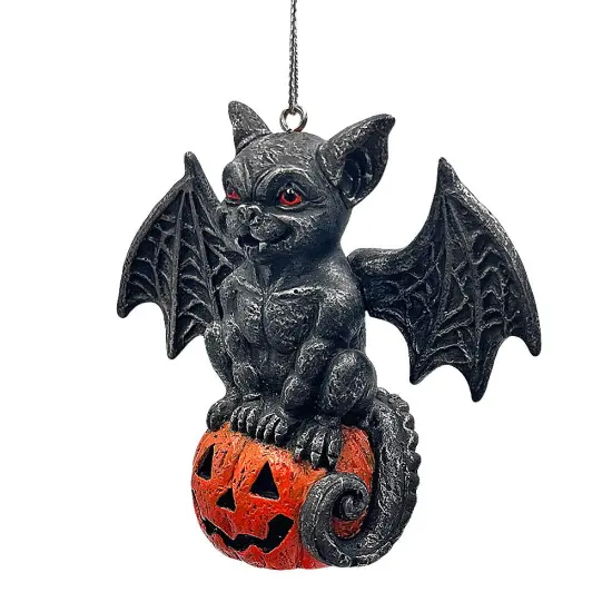 Spooky Gargoyle on a Pumpkin Ornament, Goth Halloween Themed Tree Decor {5}