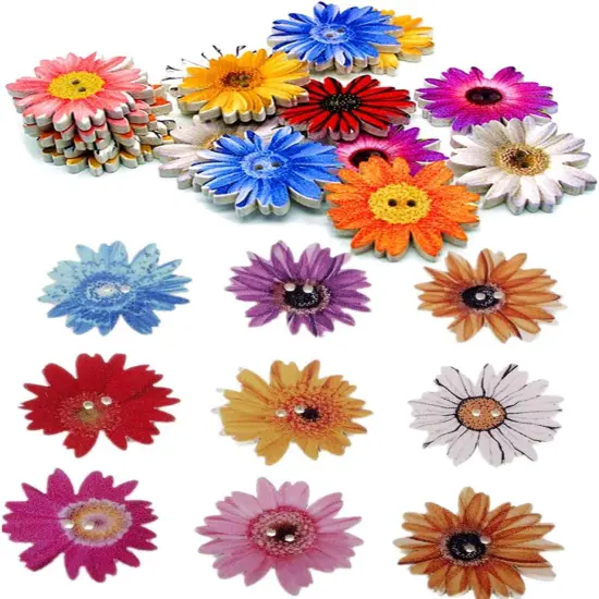 100 Pieces 1inch Flower Shaped Wood Buttons Daisy Sunflower 2 Holes {1}