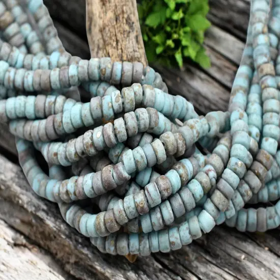 6x3mm Aged Robins Egg Blue Indonesian Heishi Beads (20" Strand) {3}