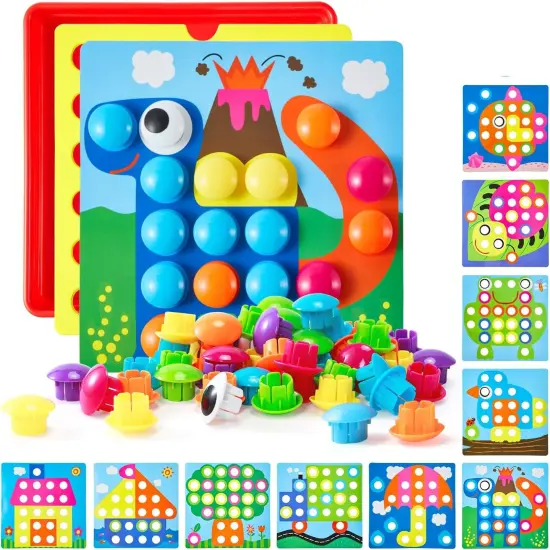 68PCS Button Art Toys for Toddlers Color Matching Mosaic Pegboard {1}