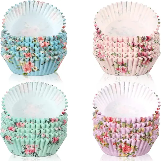 600 Count Floral Cupcake Liners Tea Party Baking Paper Easter Flower Muffin Cupcake Liners Wrappers for Tea Party Wedding Birthday Baby Shower Decorations, 4 Styles {1}
