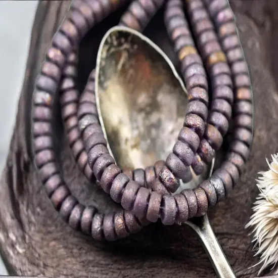 *50* 6x3mm Metallic Purple Washed Etched Thistle Heishi Rondelle Beads {2}