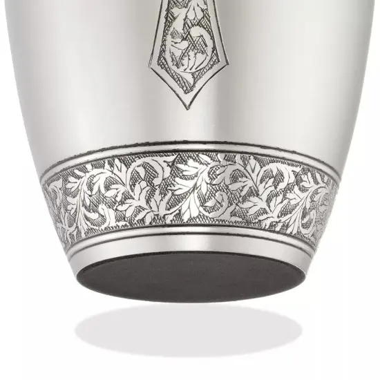 Adult Cremation Funeral Urn for Human Ashes, Pewter Etched Cross with Velvet Bag {2}