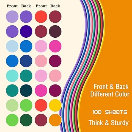 100 Pack Heavy Colored Paper Cardstock Front Back Different Color Codes Colorful Cardstock 250 GSM for DIY Art, Scrapbook, Paper Crafting,School Office Supplies (100) {2}