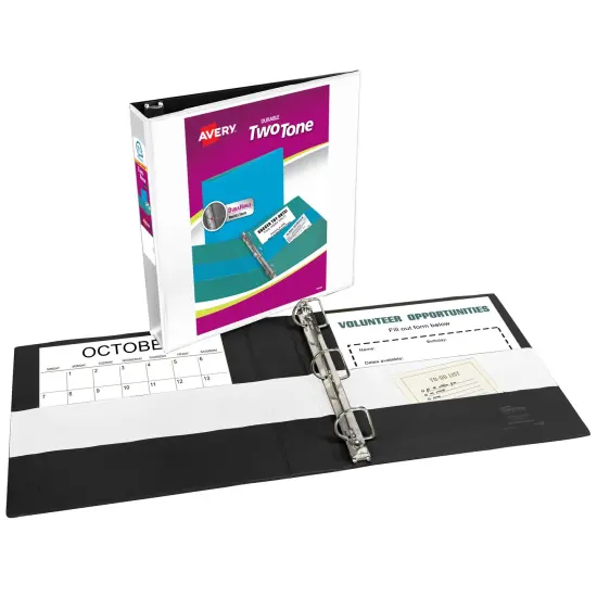 Avery Two-Tone Durable View 3 Ring Binder, 1.5 Inch Slant Rings, White/Black Binder (17287) {2}