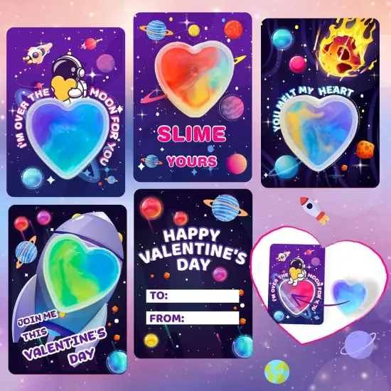 28PCS Kids Valentines Day Cards for Kids Classroom School Exchange, Valentines Cards with Slime Bulk, Valentine Cards Gifts for Kids Classroom School, Valentines Day Gifts for Kids {3}