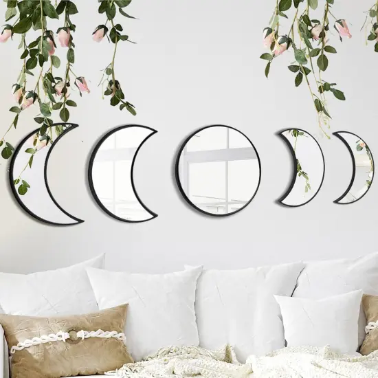 Moon Phase Mirror Set, 5pcs Boho Moon Wall Decor for Home {1}