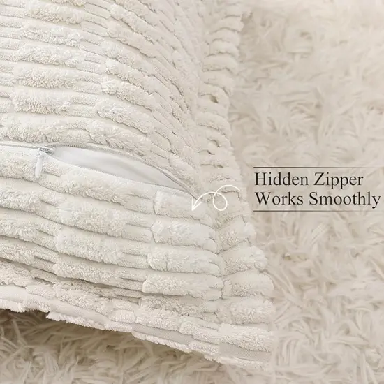 Decorative Cream White Throw Pillow Covers 18x18 Set of 2 with Splicing, Boho Soft Corduroy Broadside Twill Spring Pillow Covers for Couch Bed Sofa Living Room {3}