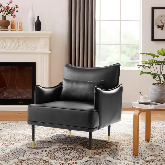 29.5"W Mid-Century Modern Leatherette Armchair With Side Pocket Black {1}