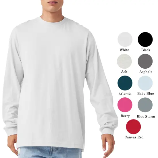Bella + Canvas Long Sleeve T-Shirt, Men&rsquo;s Heavy Cotton Jersey Tee, Multicolor Black {6}