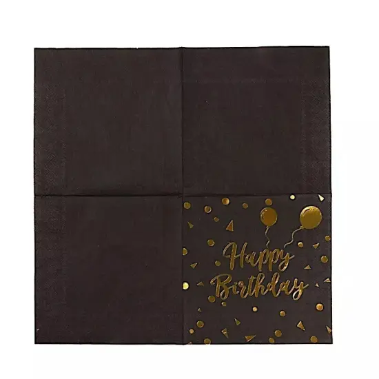 20 Black 13x13 in Dinner Paper NAPKINS Gold Happy Birthday Design Party Events {3}