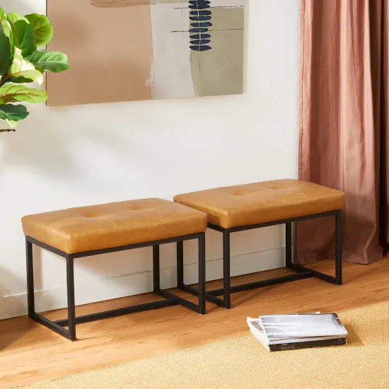 24"W Modern PU Leather Button-tufted Ottoman Foot Stool Camel {2}