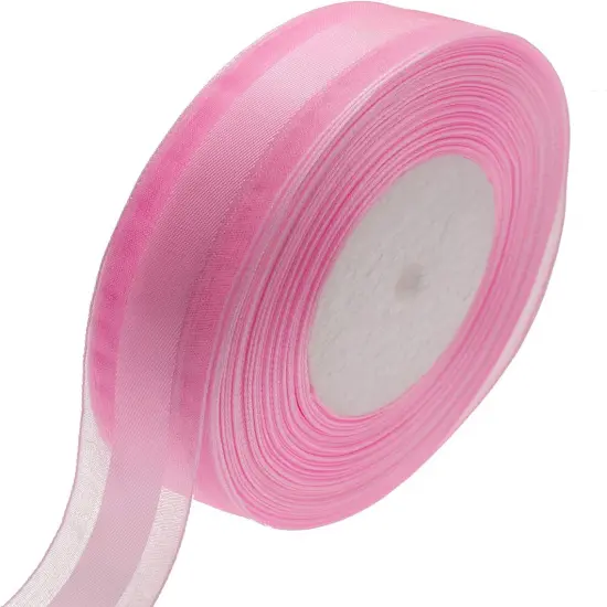 50 Yards 1 Inch Wide Satin Ribbon with Organza Edge for Wedding Gifts Wrapping DIY Bows and Craft (Pink) {1}