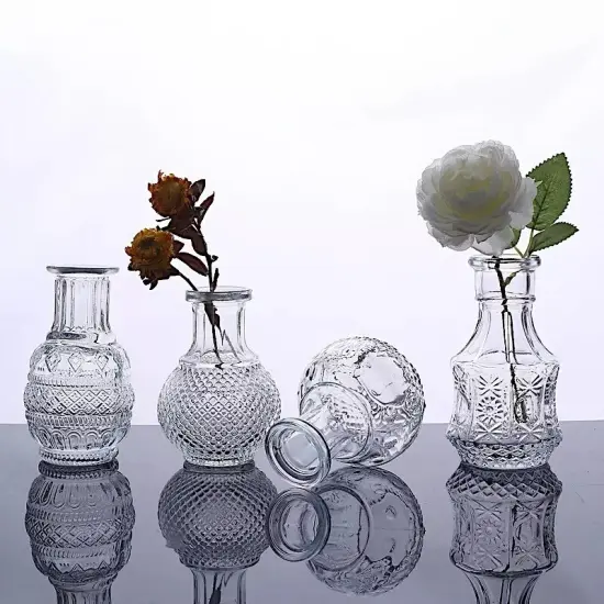 4 Clear Vintage Glass Flower VASES Decorative Table Centerpieces Party Events {2}