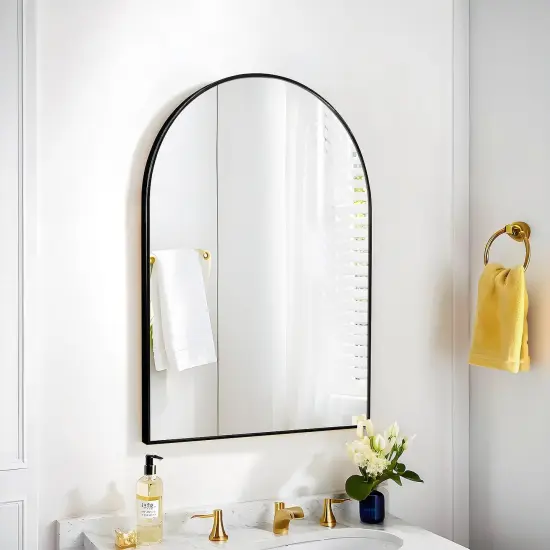 20x30 Arch Mirror Rectangle Wall Mounted Metal Frame Mirrors for Entryway Bedroom Bathroom Living Room 20 30 inch Gold Silver - Black {3}