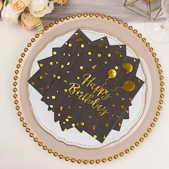 20 Black 13x13 in Dinner Paper NAPKINS Gold Happy Birthday Design Party Events {2}