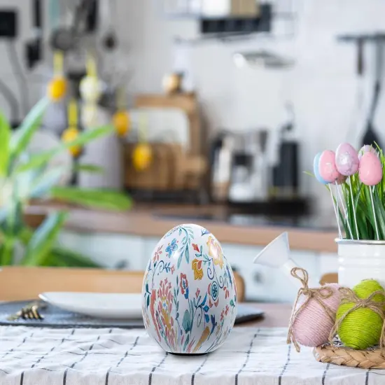 6 Inch Tall Resin Decorative Egg with Vibrant Multicolor Artistic Floral Print {4}