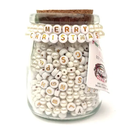 Pearl & Gold Alpha Beads Jar Diy Bead Kit {1}