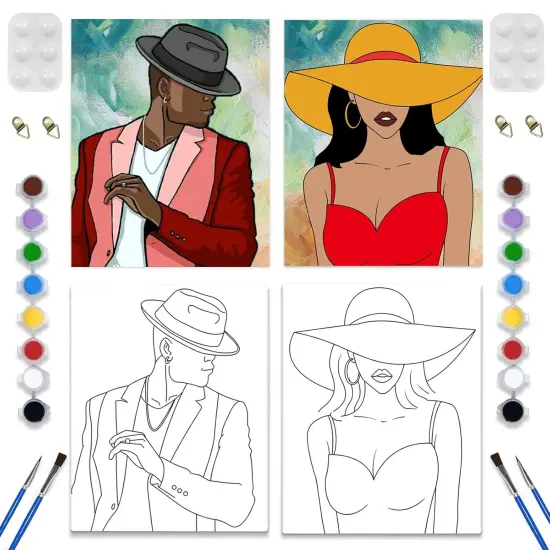 2 Pack Sip and Paint Kit - Date Night Pre Drawn Canvas (8x12) {1}