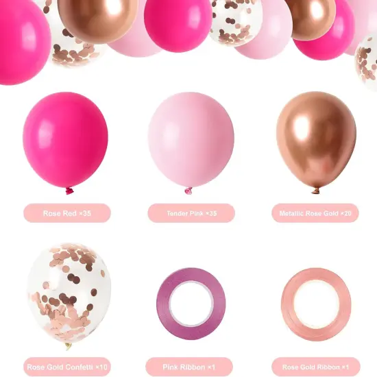 100 Pcs 12 Inches Pink Balloon (Hot Pink Rose Gold) {2}