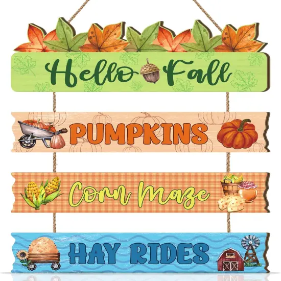 Hello Fall Wooden Hanging Sign (Colourful) {1}