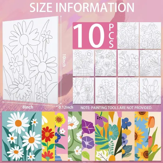 10 Packs Pre Drawn Canvas Painting Kit- 8X10 (Floral Pattern) {3}