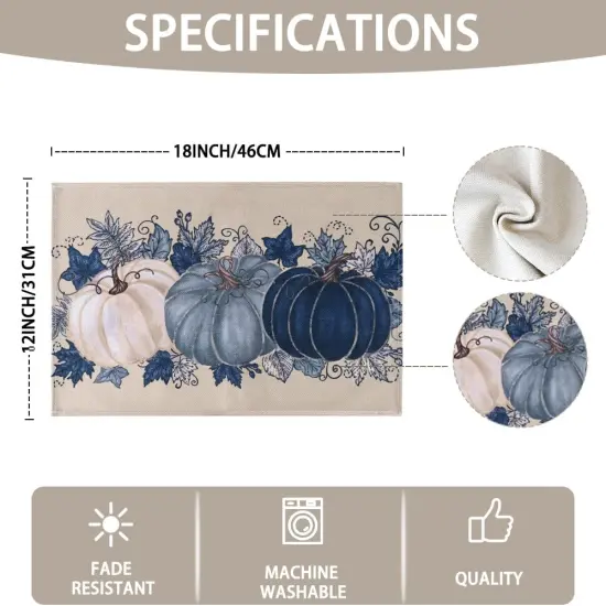 Set of 4 Fall Pumpkin Placemats - 12x18 Inch (Blue) {5}